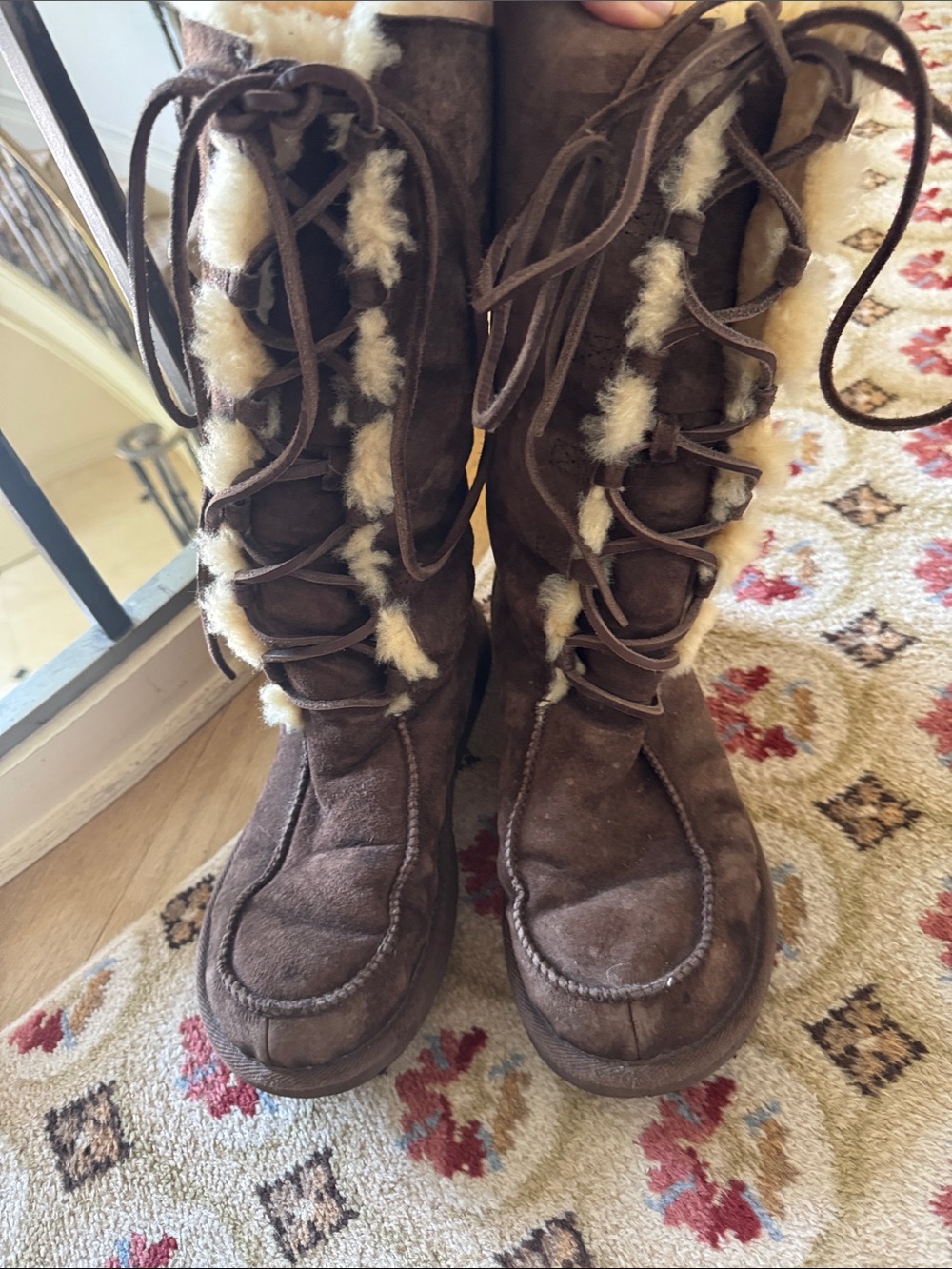 Ugg- Women's Brown Shearling-Lined Lace-Up Winter Boots